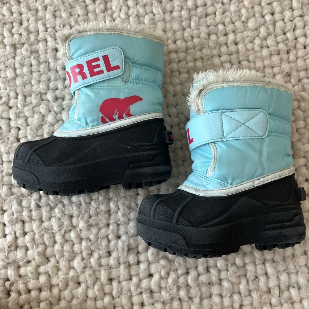 Sorel Commander Snow Boot‎ Kids Size 7 Pink Blue Waterproof Fleece Lined Outdoor